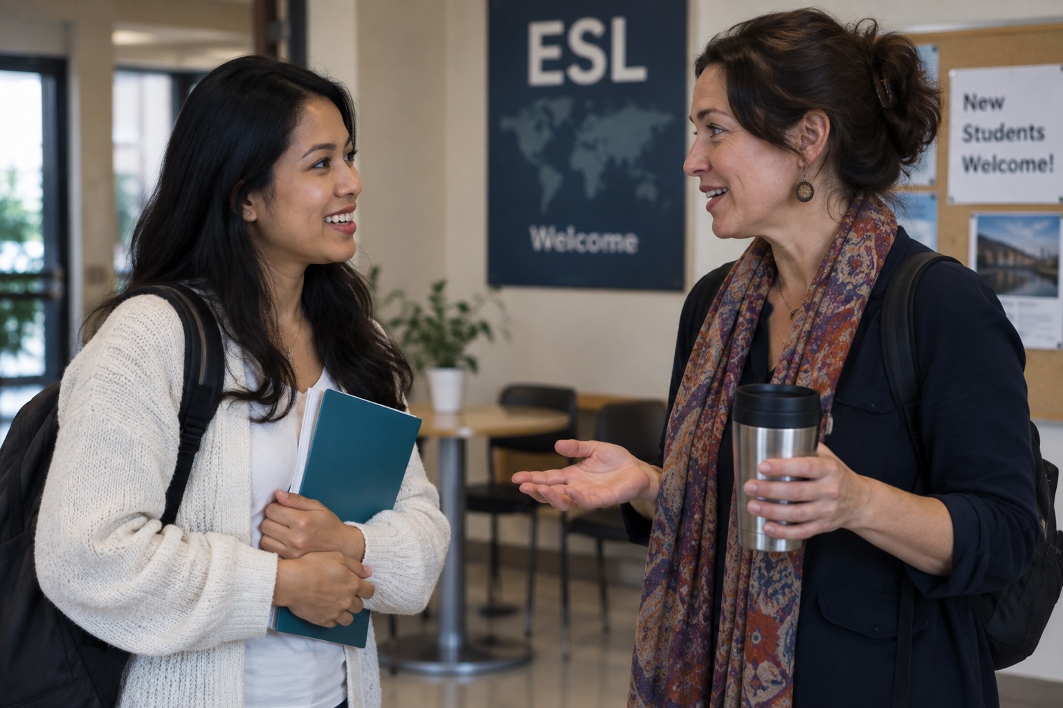 Sophia and Nina meeting before ESL class